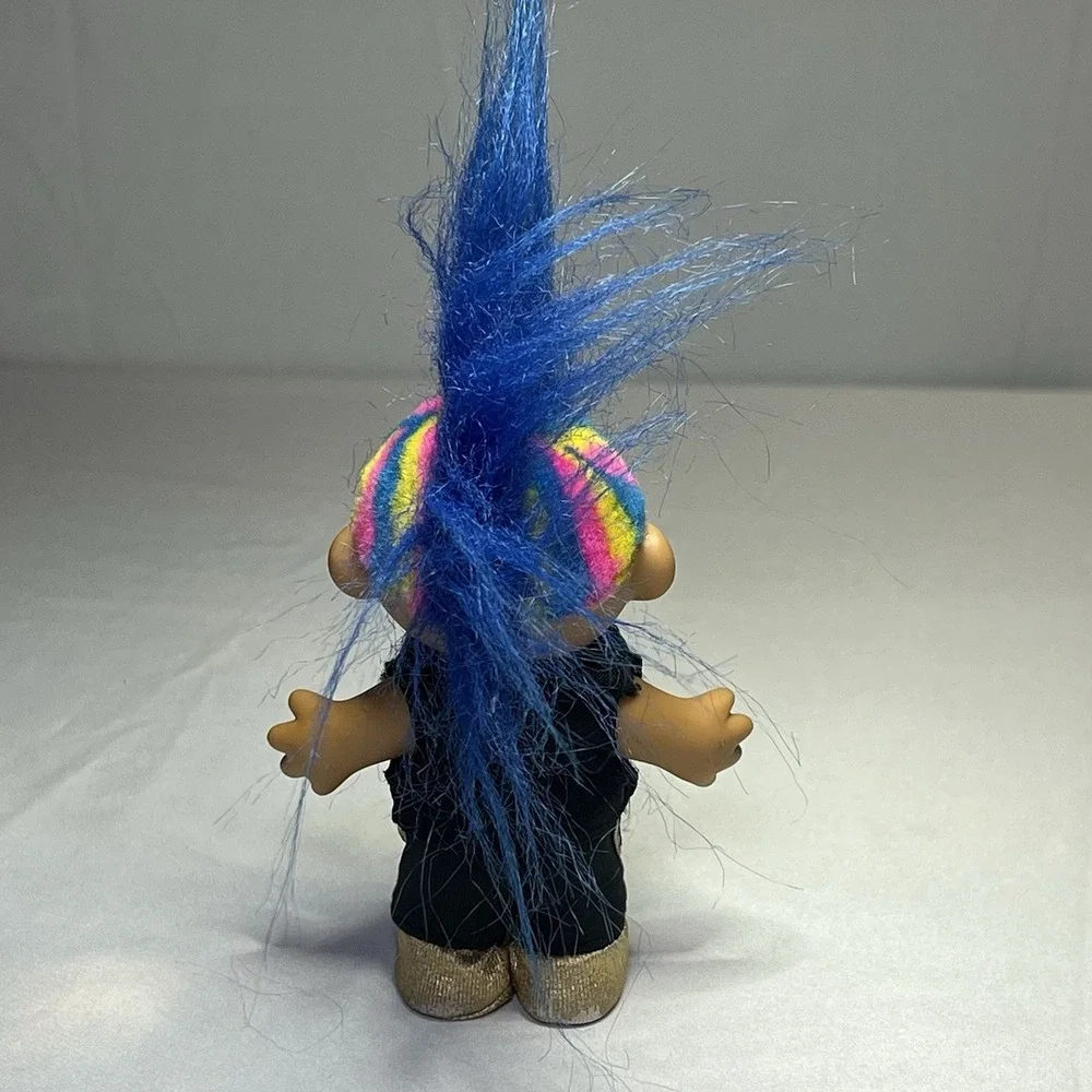 Vintage Russ Troll Doll Rock Star‎ Blue Mohawk Hair Gold Shoes 1990s